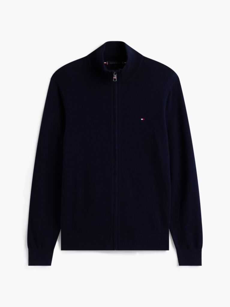Blue Cardigan Din Bumbac Si Casmir Zip-Thru  Barbati