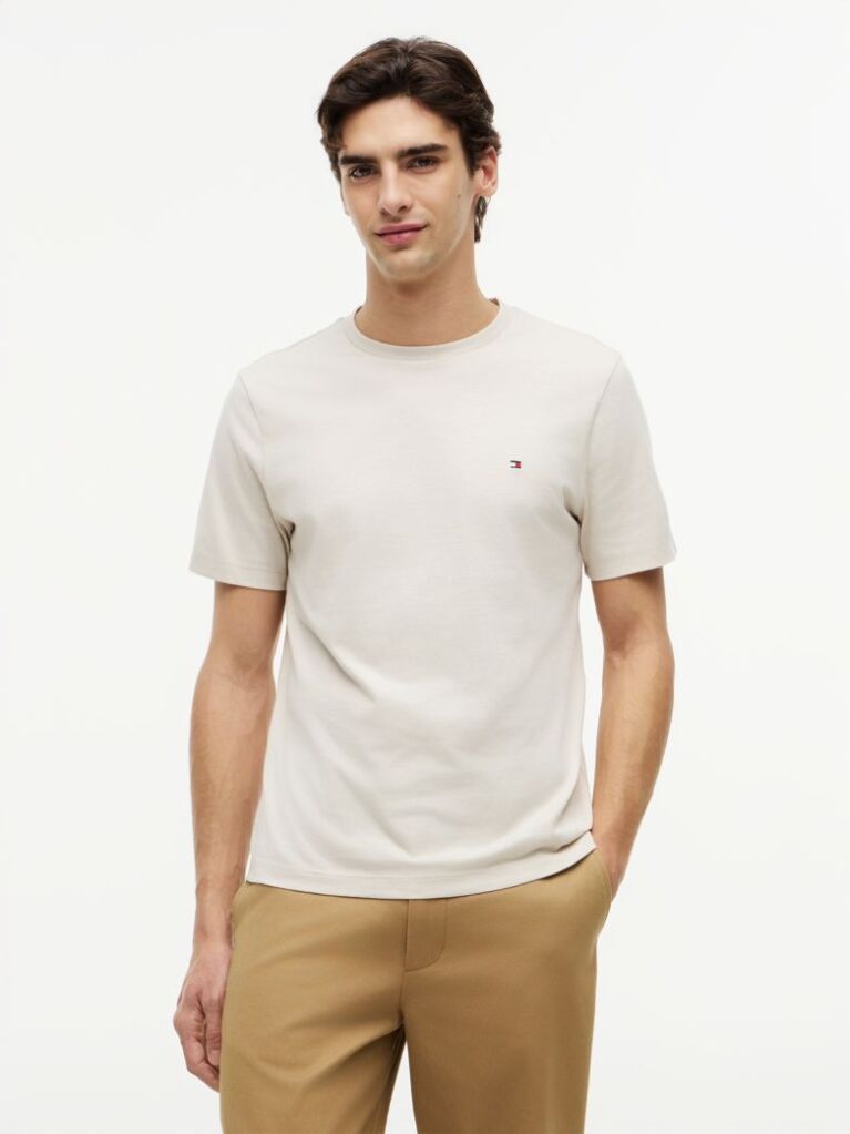 Bej Tricou Cu Broderie Steag  Barbati