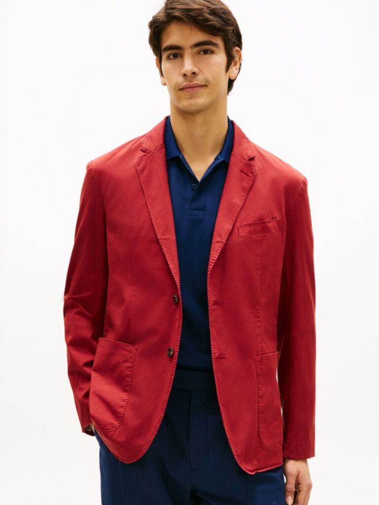 Rosu Blazer Smart Casual Spalat Cu Croiala Regular   Barbati