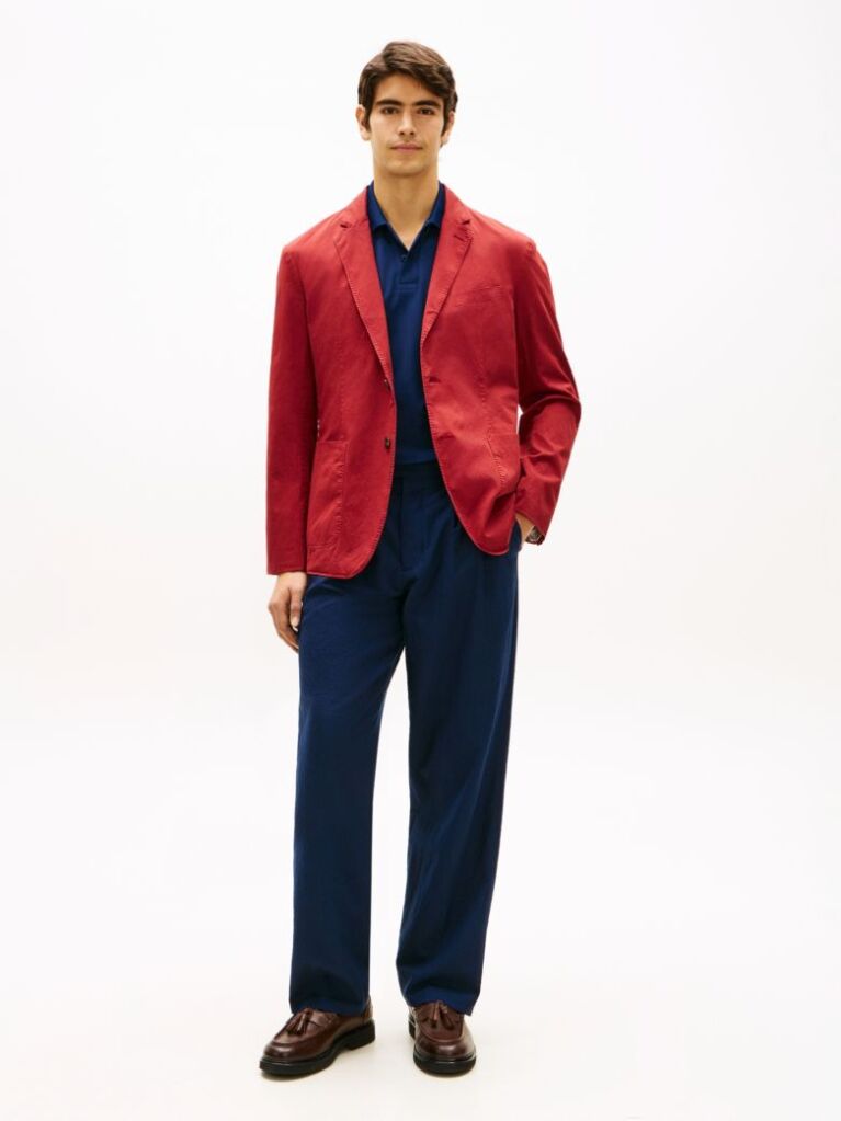 Rosu Blazer Smart Casual Spalat Cu Croiala Regular   Barbati