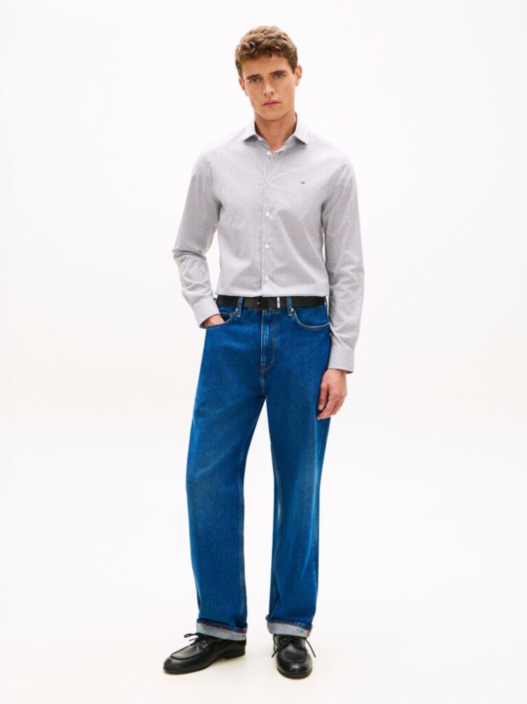 Negru Camasa Cu Croiala Slim Din Poplin Cu Carouri Gingham  Barbati