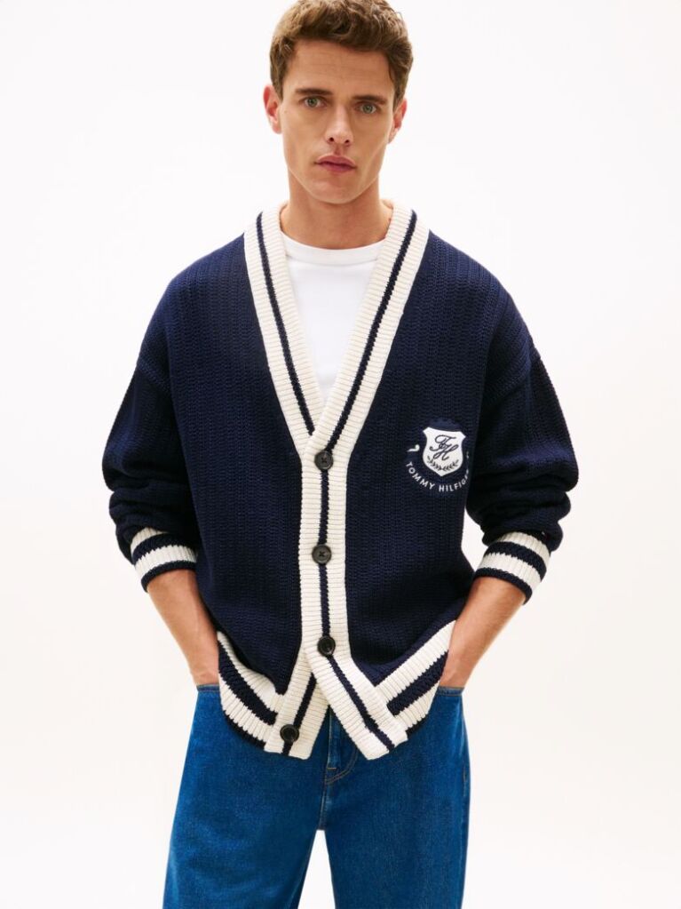 Blue Crest Appliqué Athleisure V-Neck Cardigan  Men