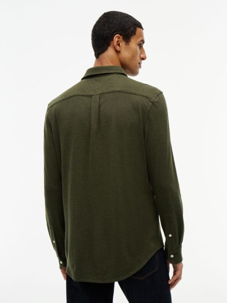 Verde Camasa Pique Tricotata Cu Croiala Slim  Barbati