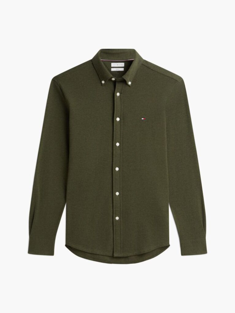 Verde Camasa Pique Tricotata Cu Croiala Slim  Barbati