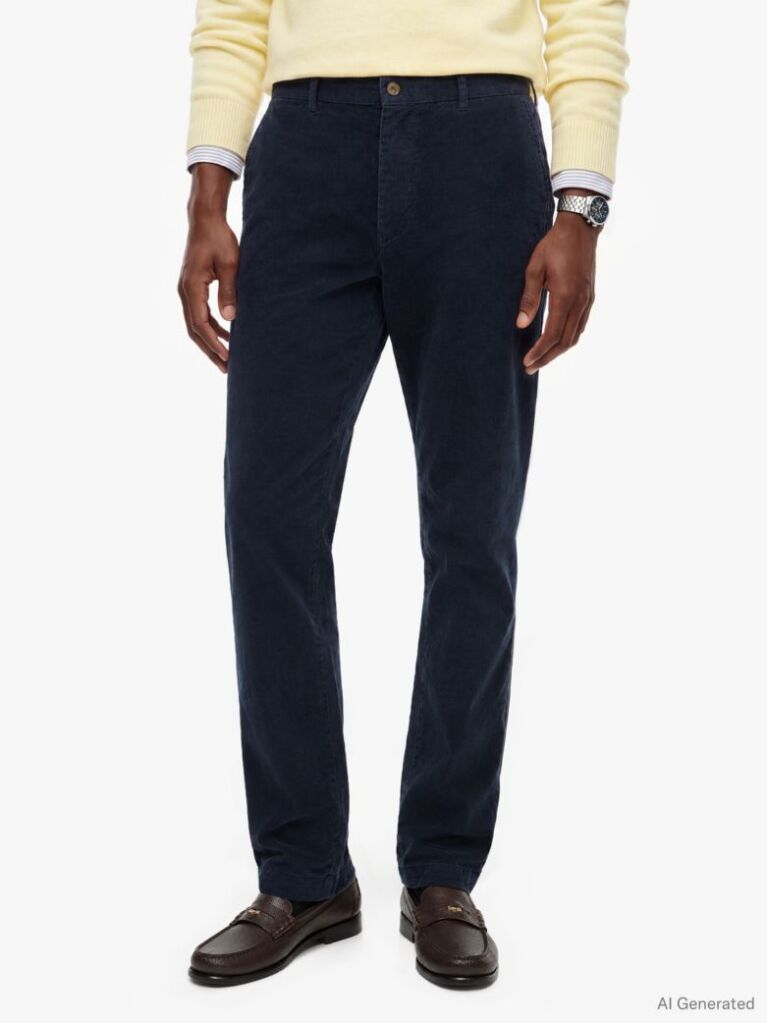 Blue Pantaloni Chinos Denton Din Catifea Fina Cu Croiala Slim Si Dreapta  Barbati
