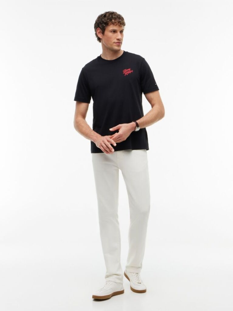 Negru T-Shirt Cu Imprimeu Pe Spate Si Guler Crew  Barbati