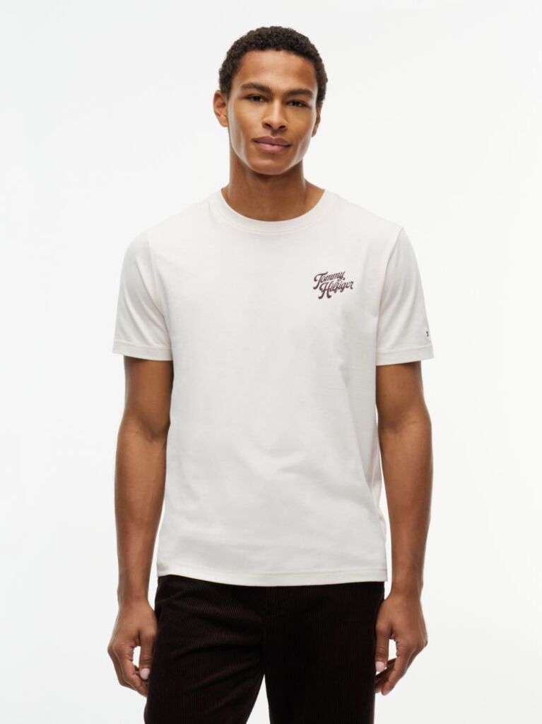 Bej T-Shirt Cu Imprimeu Pe Spate Si Guler Crew  Barbati