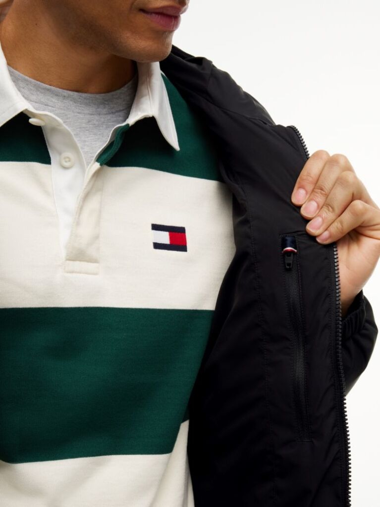Black Logo Patch Down Hooded Puffer Jacket  Men