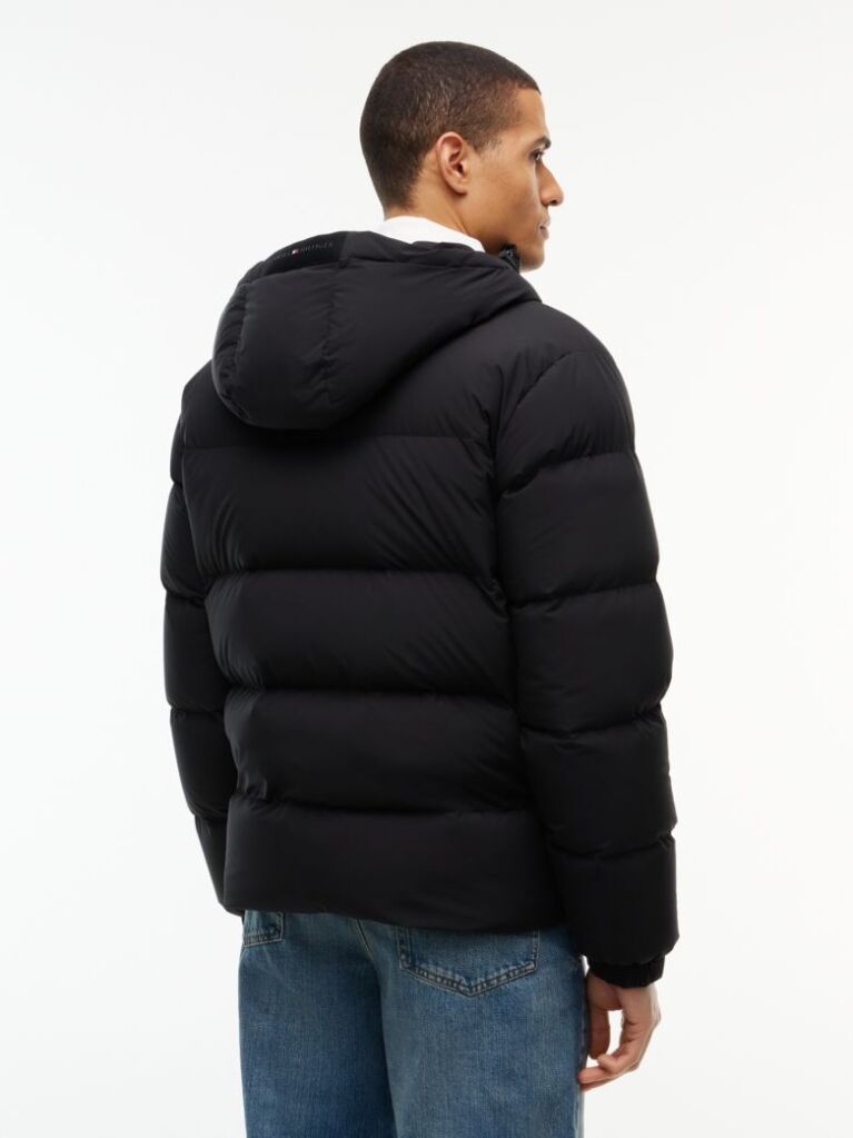 Black Logo Patch Down Hooded Puffer Jacket  Men