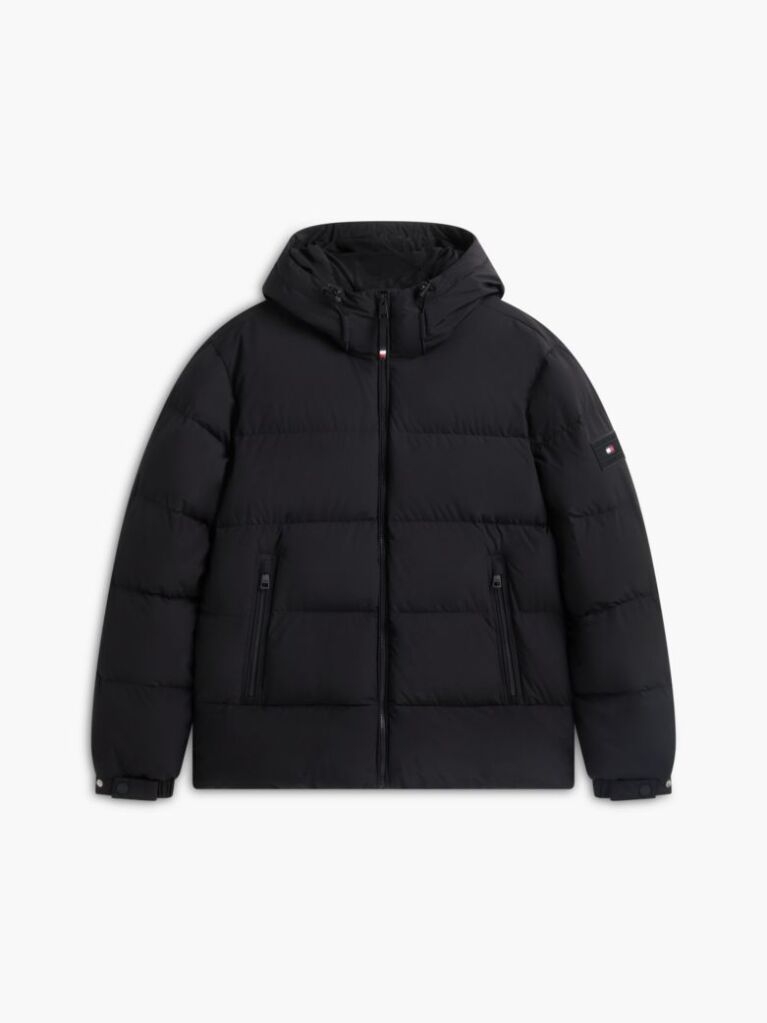 Black Logo Patch Down Hooded Puffer Jacket  Men