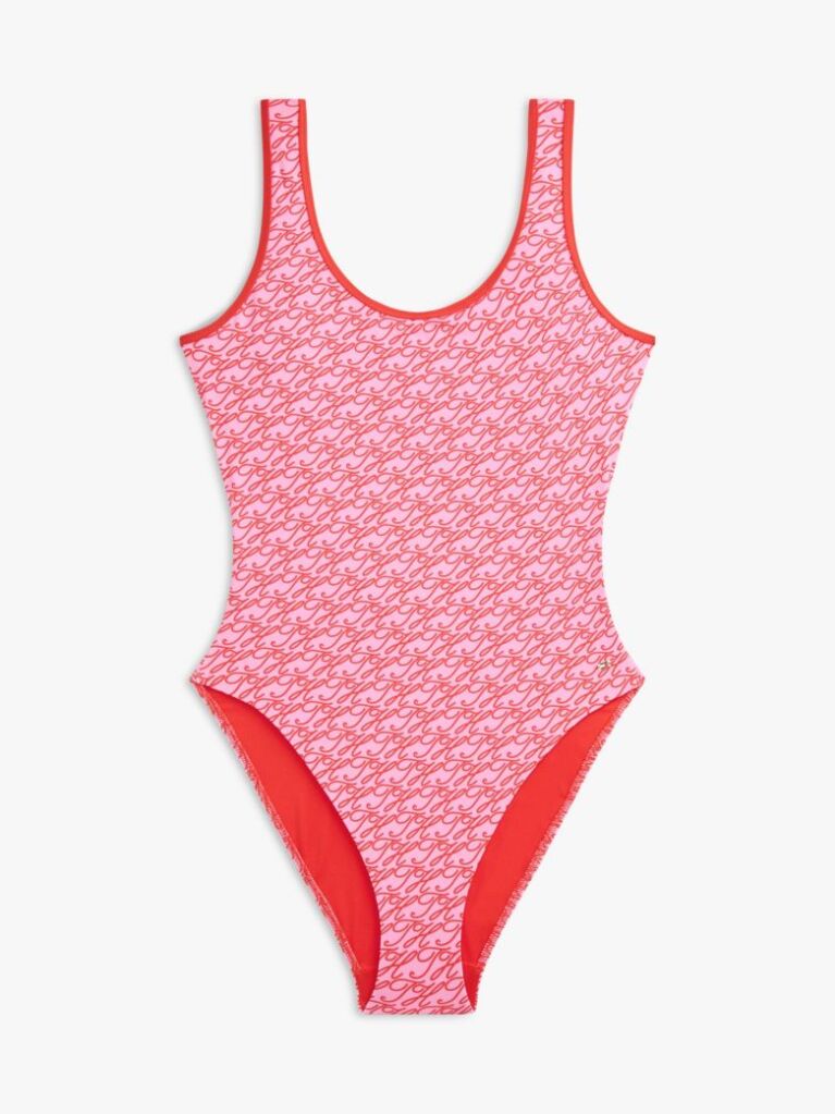 Roz Costum De Baie Cu Decolteu Rotund Si Logo Imprimat  Femei