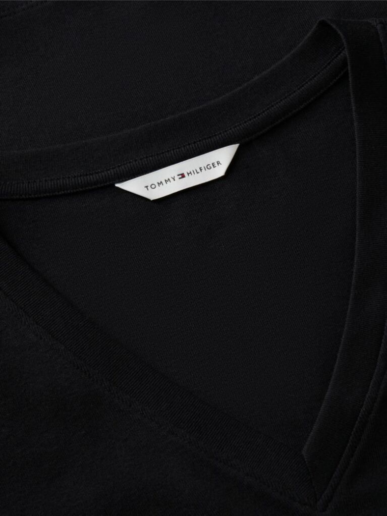 Negru Tricou Slim Fit Tricotat Cu Guler In V  Femei