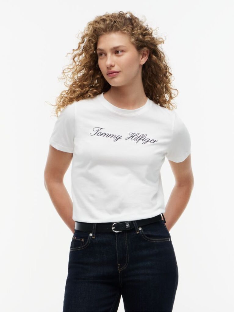 Alb Tricou Regular Cu Guler Crew  Femei