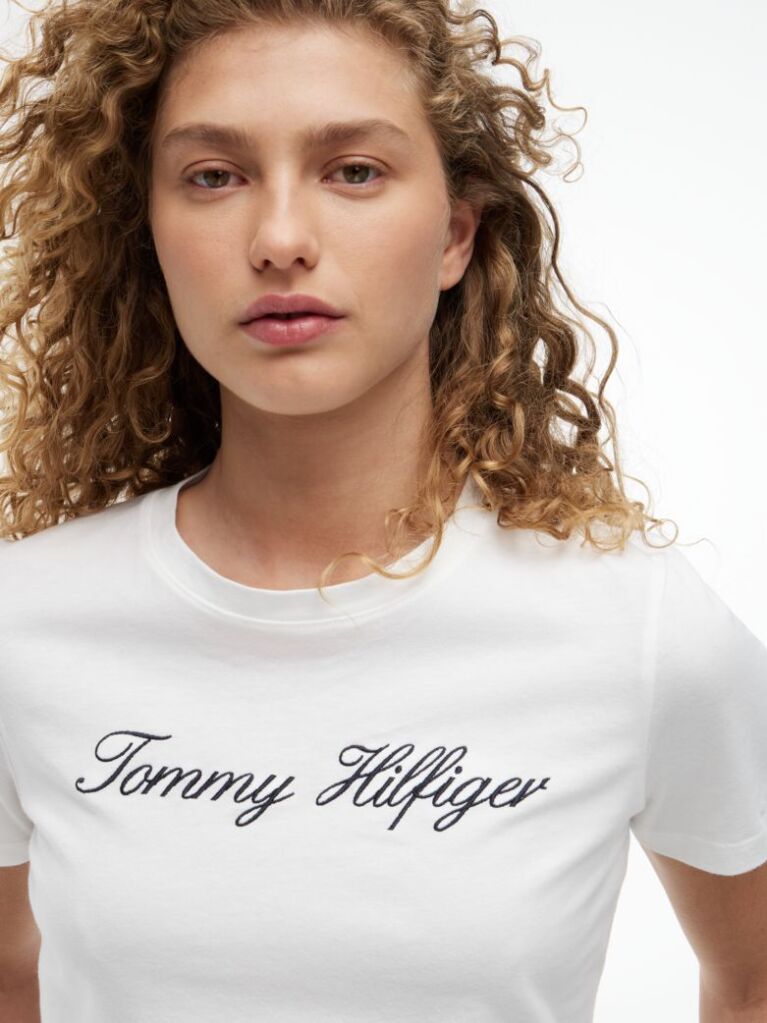 Alb Tricou Regular Cu Guler Crew  Femei