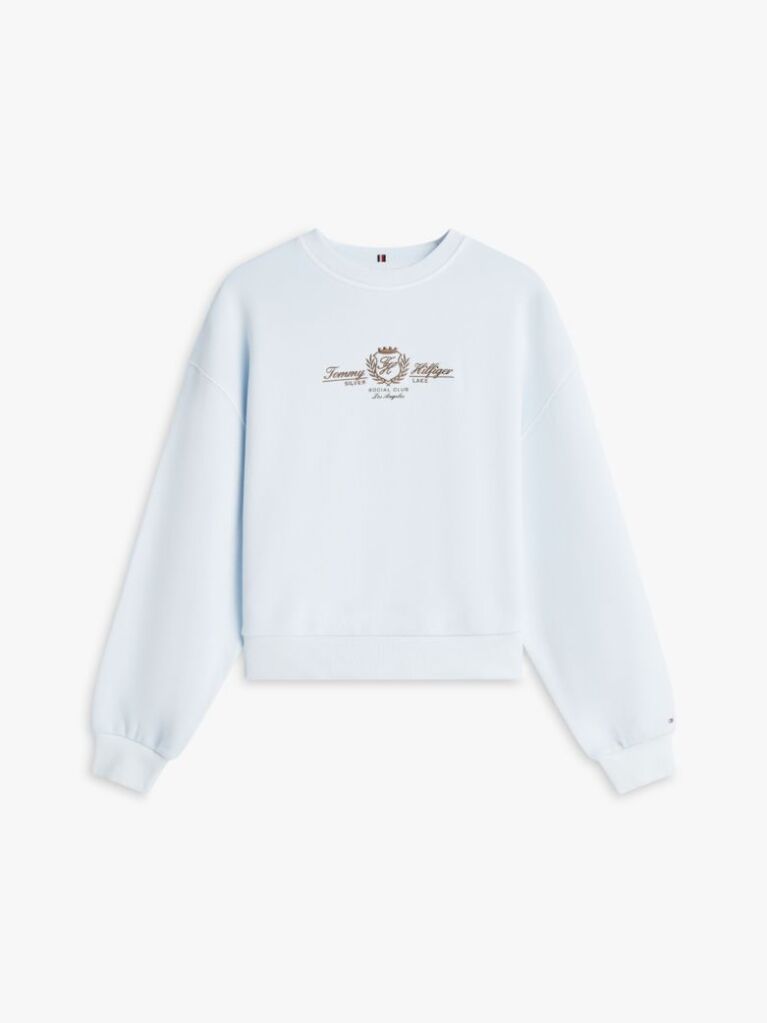 Blue Hanorac Relaxat Din Bumbac Cu Broderie Crest  Femei