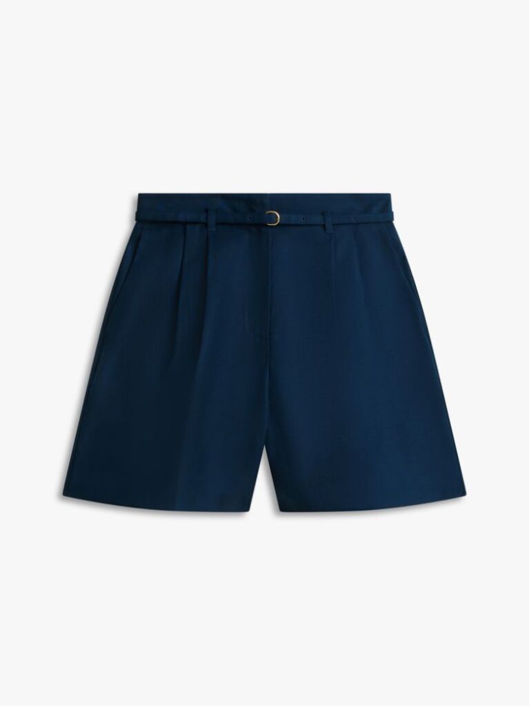 Blue Pantaloni Scurti Largi Din Amestec De In  Femei