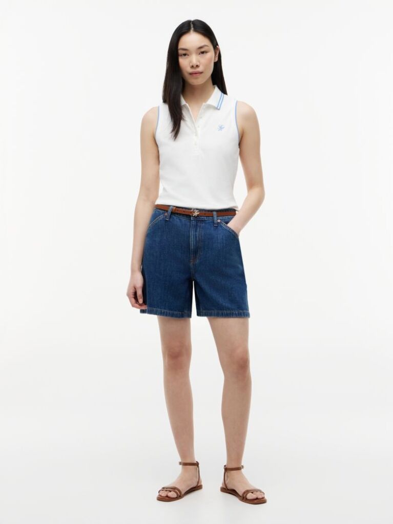 Alb 1985 Tricou Polo Fara Maneci Pique Cu Croiala Slim  Femei