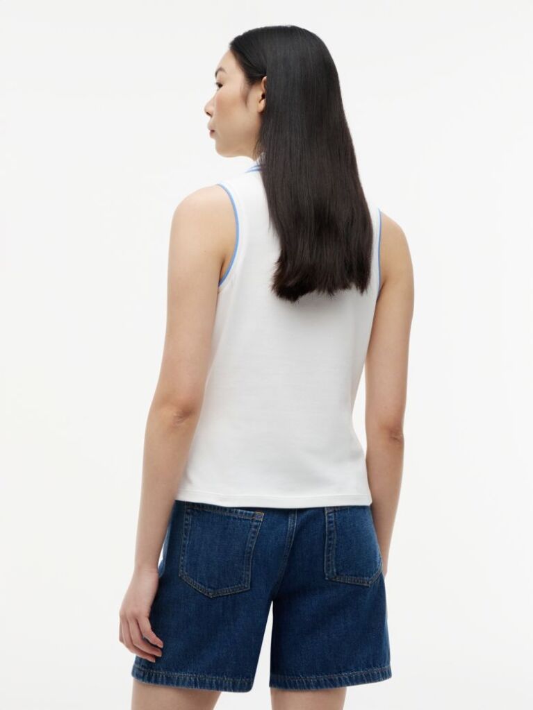 Alb 1985 Tricou Polo Fara Maneci Pique Cu Croiala Slim  Femei