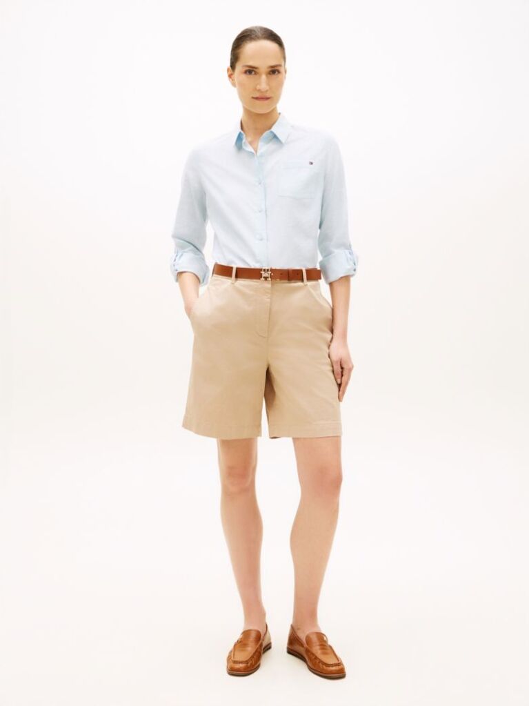 Bej Pantaloni Scurti Chino Spalati Cu Croiala Regular  Femei