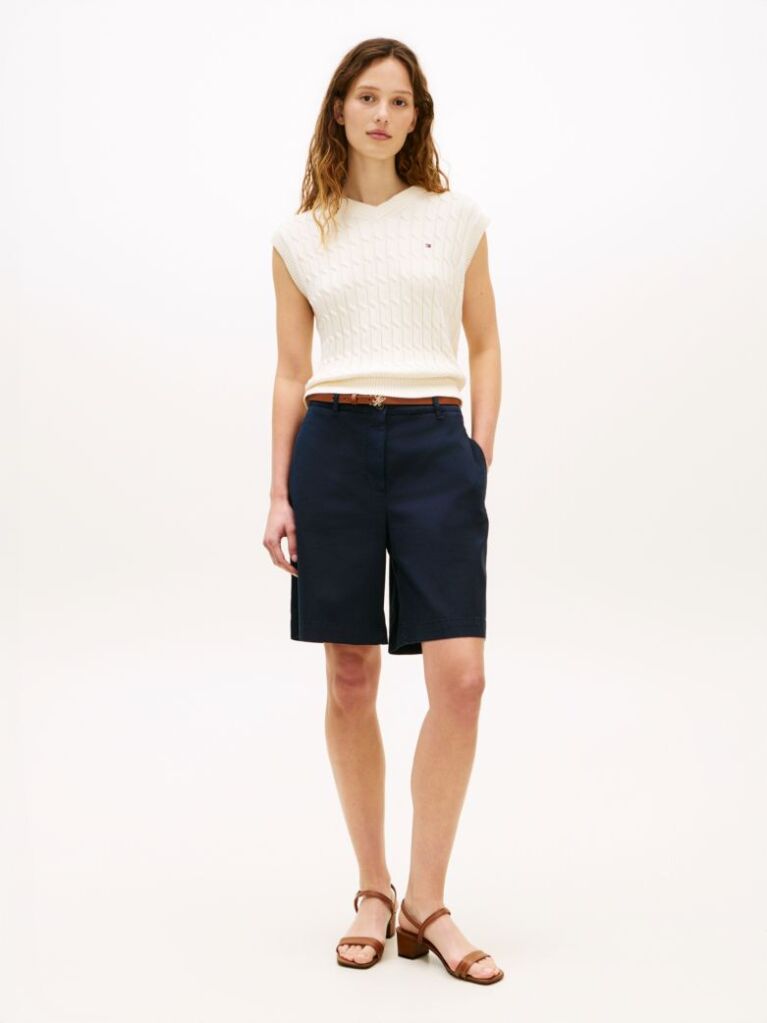 Blue Pantaloni Scurti Chino Spalati Cu Croiala Regular  Femei