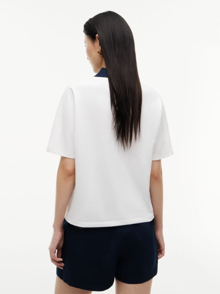 Alb Tricou Polo Cu Croiala Normala De Culoare Aurie Cu Nasturi  Femei