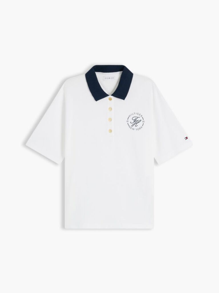 Alb Tricou Polo Cu Croiala Normala De Culoare Aurie Cu Nasturi  Femei