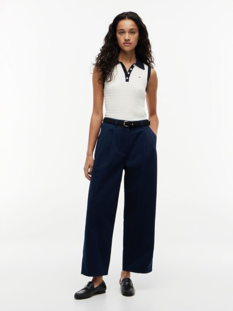 Blue Pantaloni Chino Cu Croiala Barrel Spalati  Femei