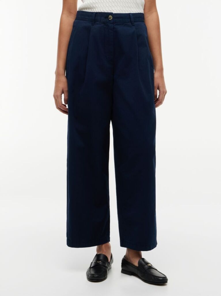 Blue Pantaloni Chino Cu Croiala Barrel Spalati  Femei