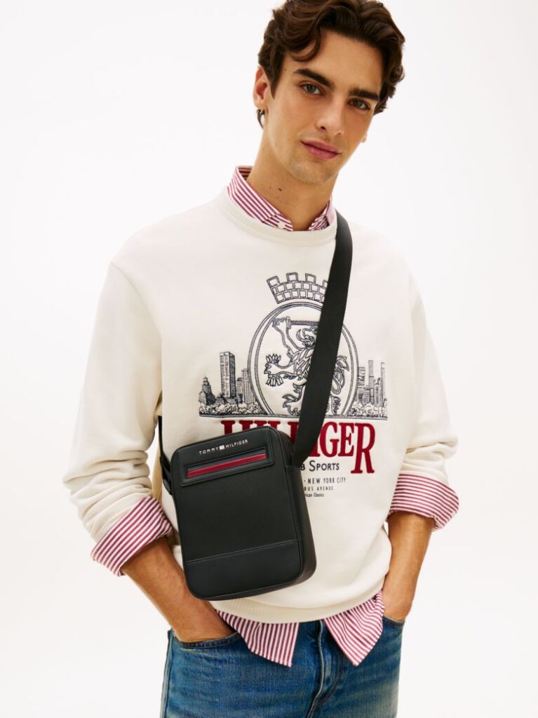 Negru Geanta Reporter Crossbody Cu Logo Metalic  Barbati
