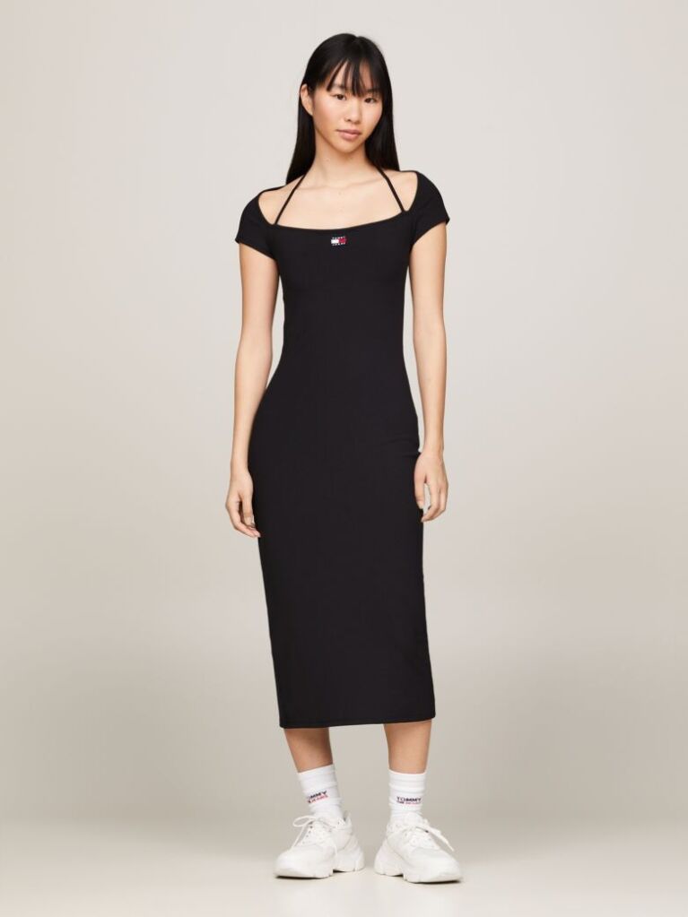 Negru Rochie Midi Bodycon Cu Insigna Tommy  Femei