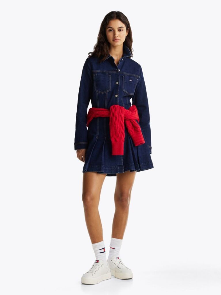 Blue Pleated Denim Mini Shirt Dress  Women
