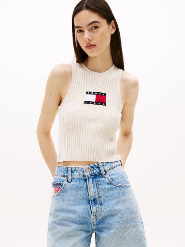 Bej Top Slim Cu Bretele Racerback Ribbed  Femei