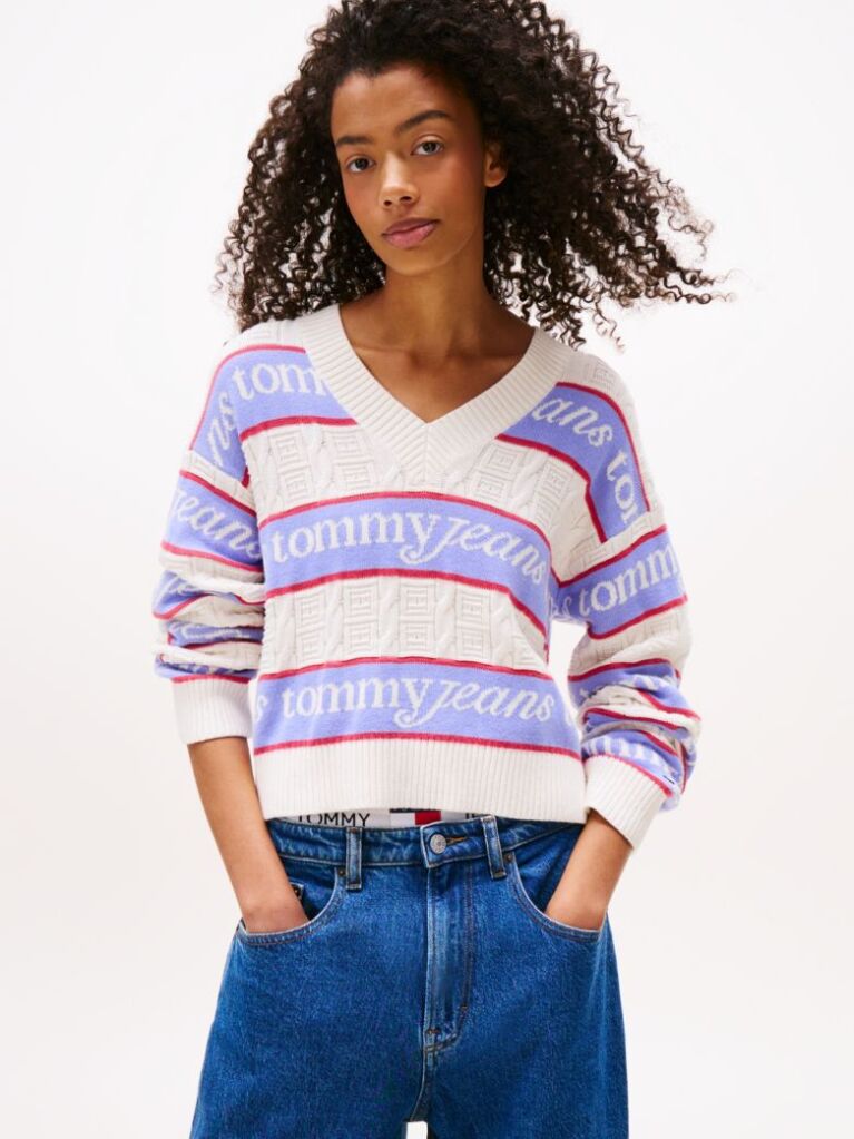 Multi Pulover Relaxat Cu Dungi Si Logo Tommy Flag  Femei