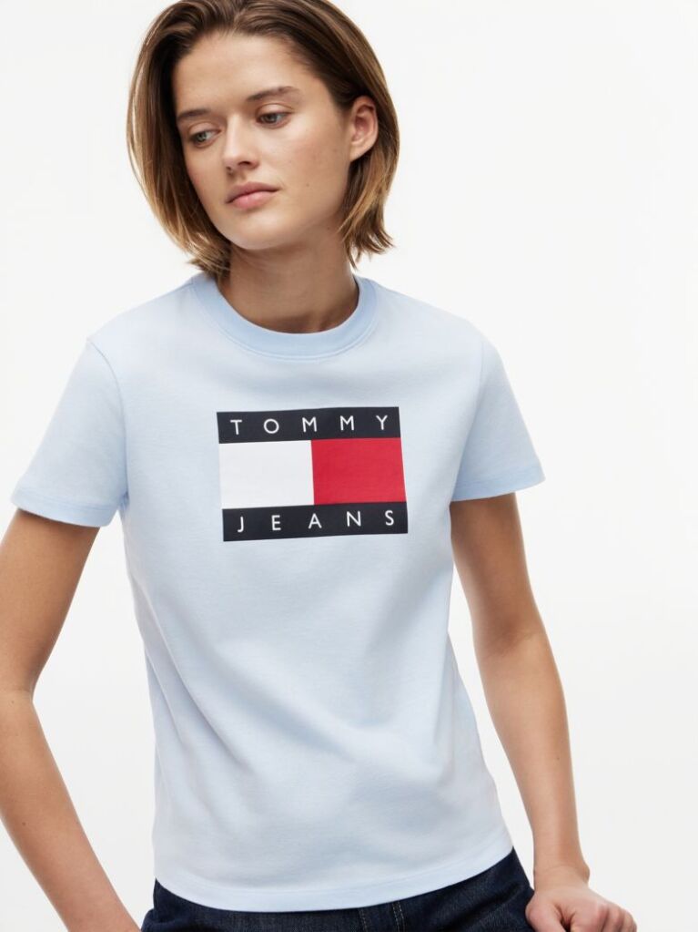 Blue T-Shirt Tonal Cu Steag Tommy  Femei