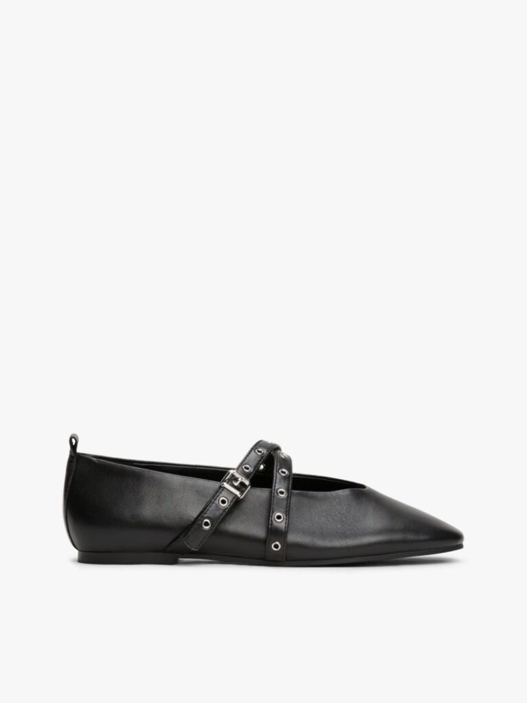 Negru Mary Janes Balerini Din Piele Cu Design Incrucisat  Femei
