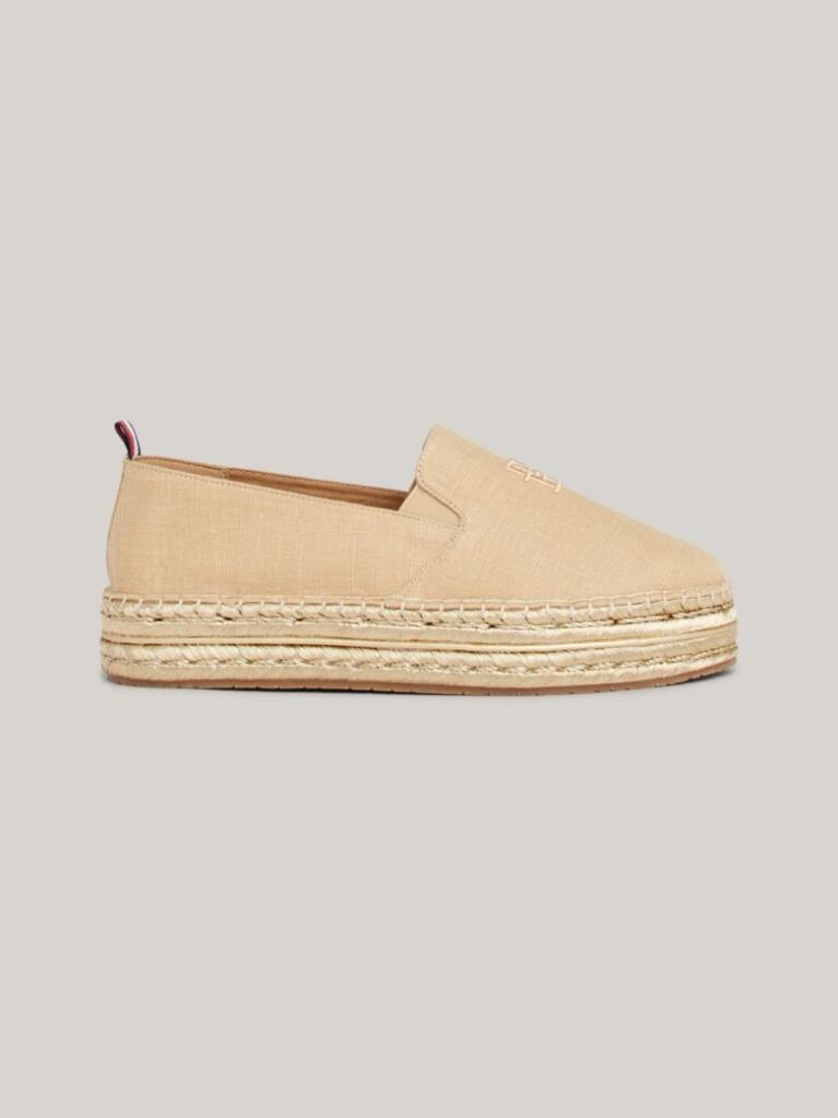 Beige Flatform Linen Espadrilles  Women