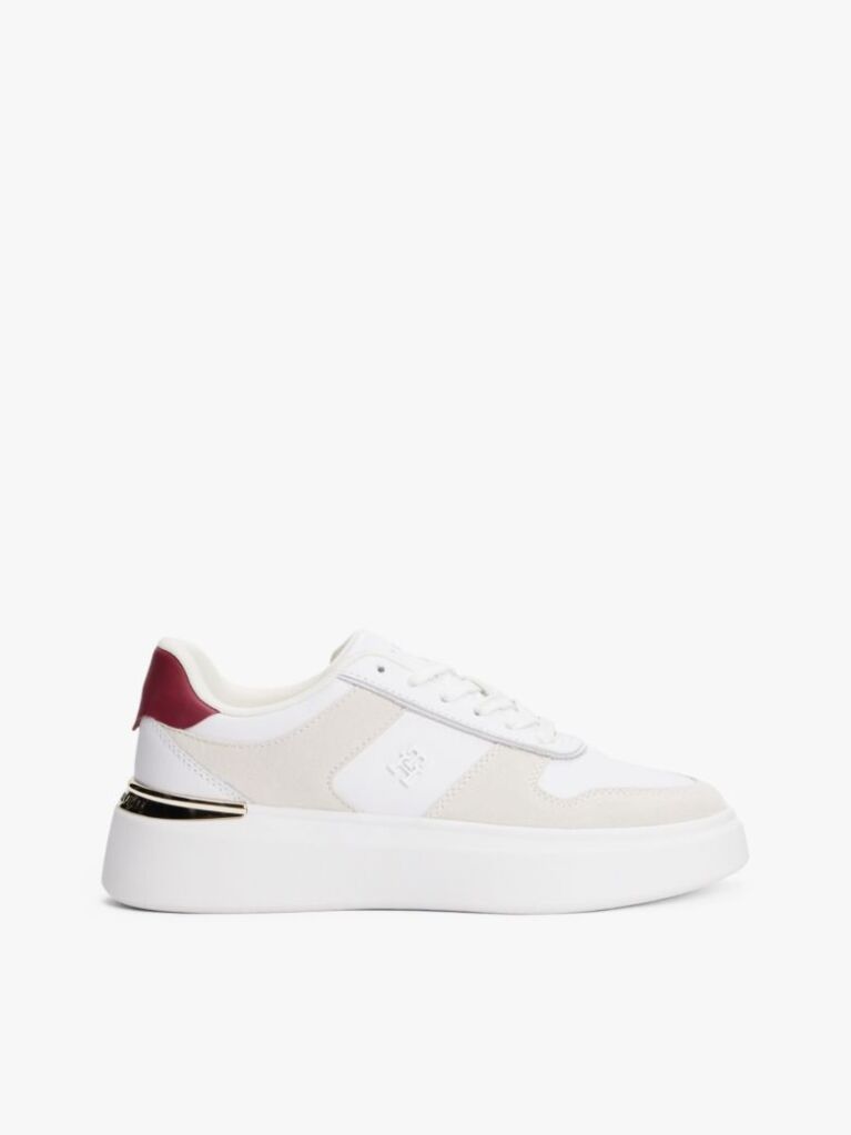 Alb Court Trainers Din Texturi Mixte Cu Monograma TH  Femei