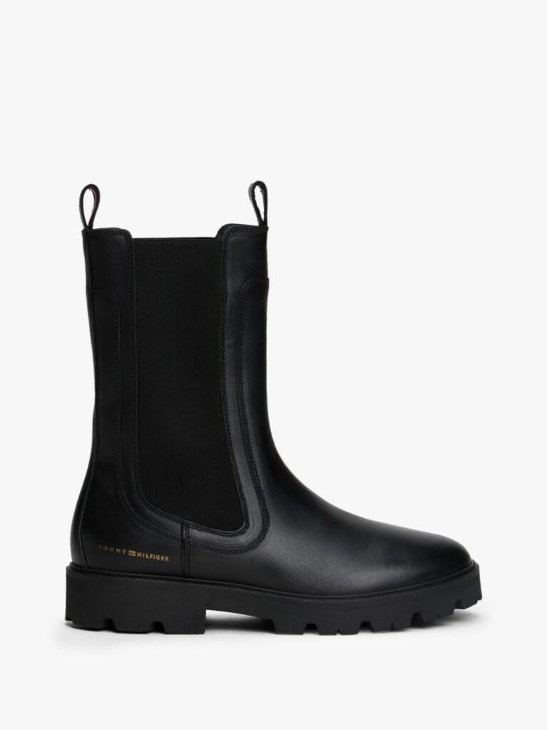 Negru Cizme Chelsea Din Piele Cu Talpa Cleat Medie  Femei