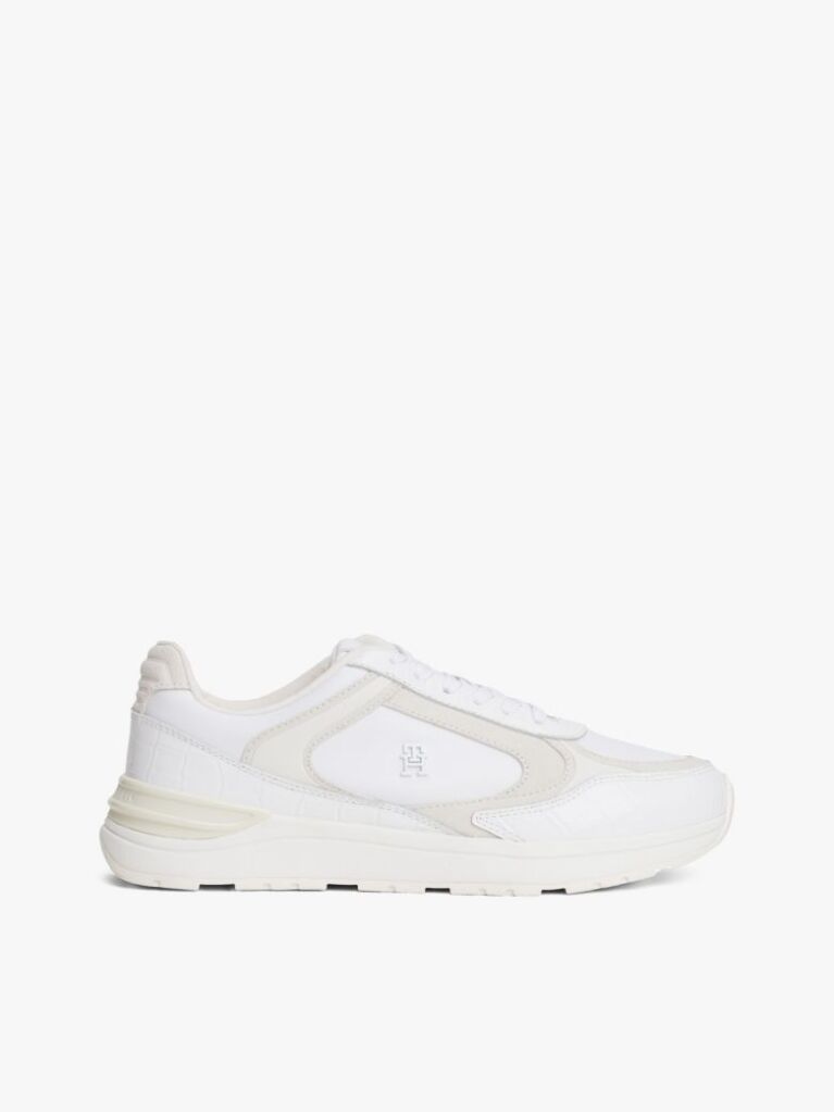 Alb Sneakers Din Piele Cu Talpa Cleat Si Monograma TH  Femei