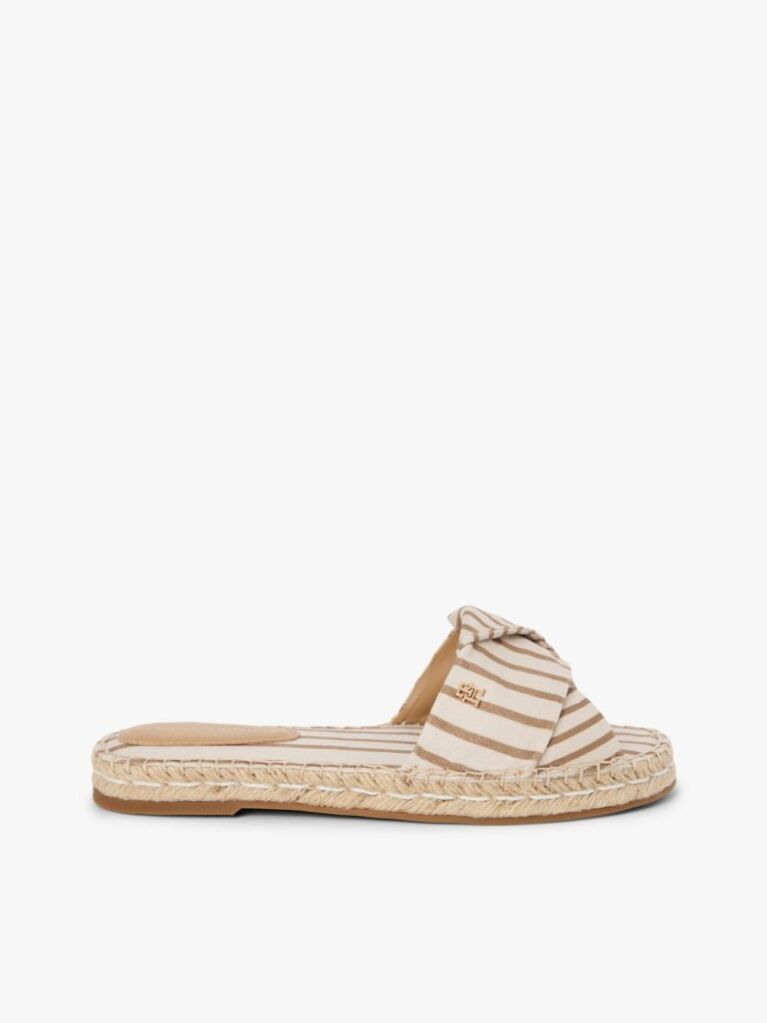 Bej Mules Espadrille Din Panza Cu Monograma TH Si Dungi  Femei