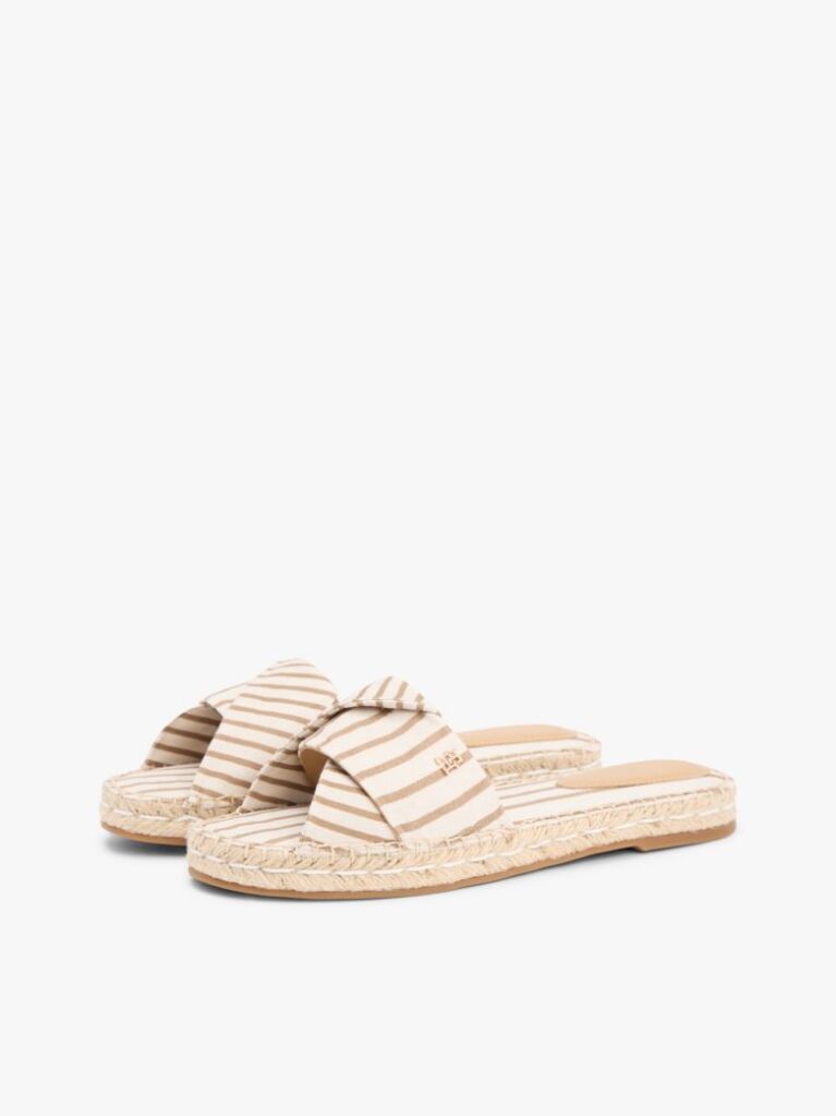 Bej Mules Espadrille Din Panza Cu Monograma TH Si Dungi  Femei