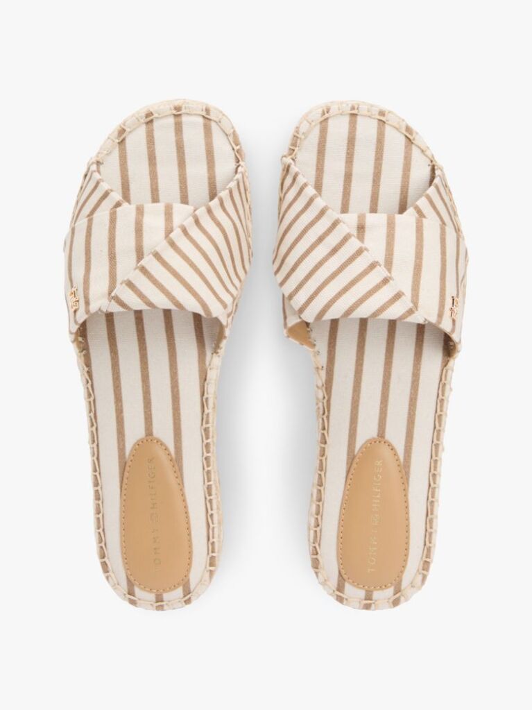 Bej Mules Espadrille Din Panza Cu Monograma TH Si Dungi  Femei