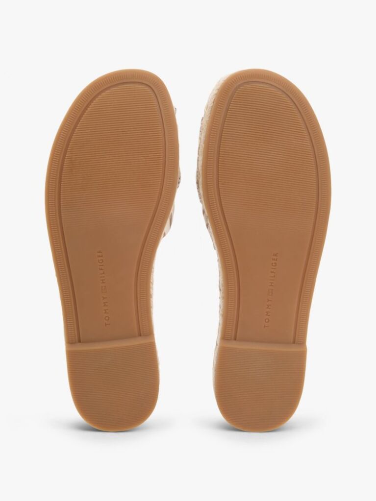 Bej Mules Espadrille Din Panza Cu Monograma TH Si Dungi  Femei