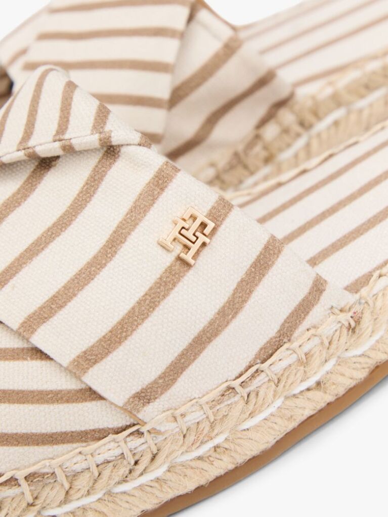 Bej Mules Espadrille Din Panza Cu Monograma TH Si Dungi  Femei