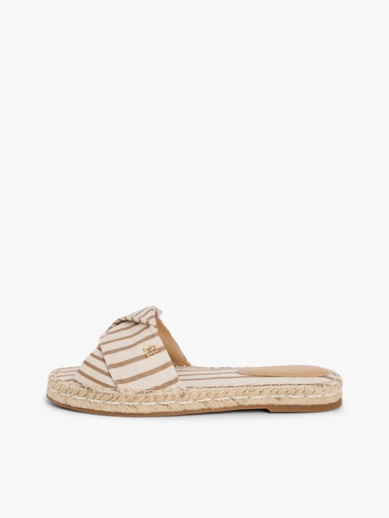 Bej Mules Espadrille Din Panza Cu Monograma TH Si Dungi  Femei