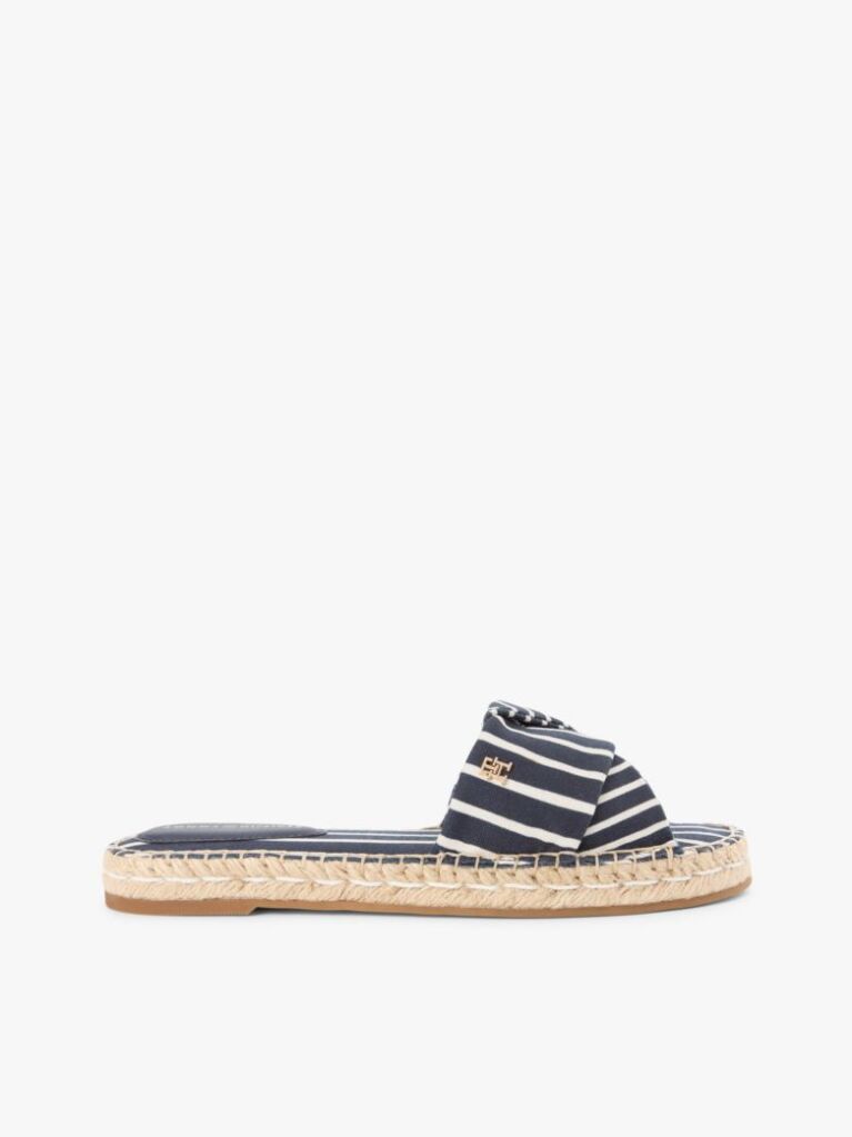 Blue Mules Espadrille Din Panza Cu Monograma TH Si Dungi  Femei