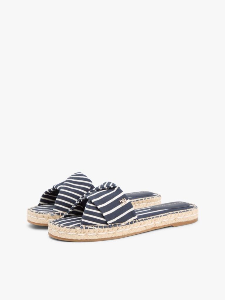 Blue Mules Espadrille Din Panza Cu Monograma TH Si Dungi  Femei