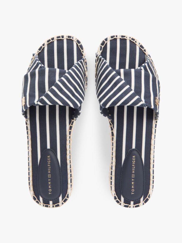 Blue Mules Espadrille Din Panza Cu Monograma TH Si Dungi  Femei