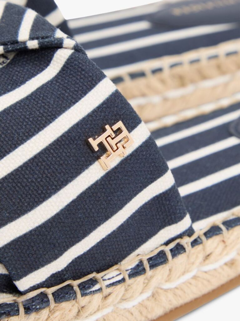 Blue Mules Espadrille Din Panza Cu Monograma TH Si Dungi  Femei
