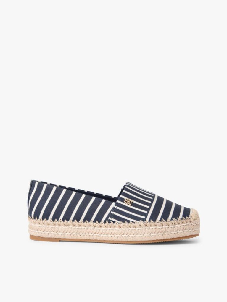 Blue Espadrile Cu Platforma Din Panza Cu Dungi Si Monograma TH  Femei